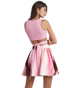 Aje Kasbah Crop Top and Mini Skirt Set in Sunset Pink Print Size AU 8 for rent on The Volte - image 4