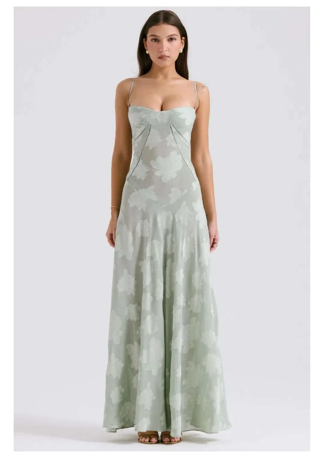 House of CB Seren Lace Back Maxi Dress Pistachio Floral Size XS / AU 6 for rent on The Volte - main image