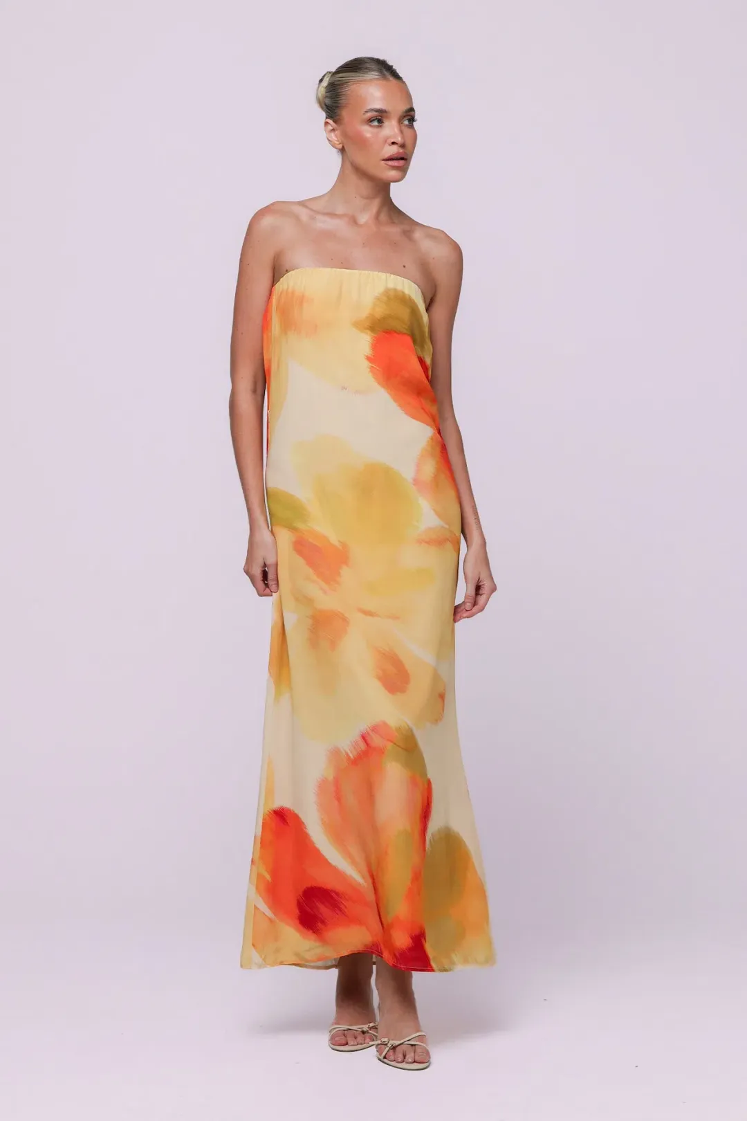 Isabelle Quinn Abbie Strapless Maxi Dress Marigold Size 8 for rent on The Volte - main image