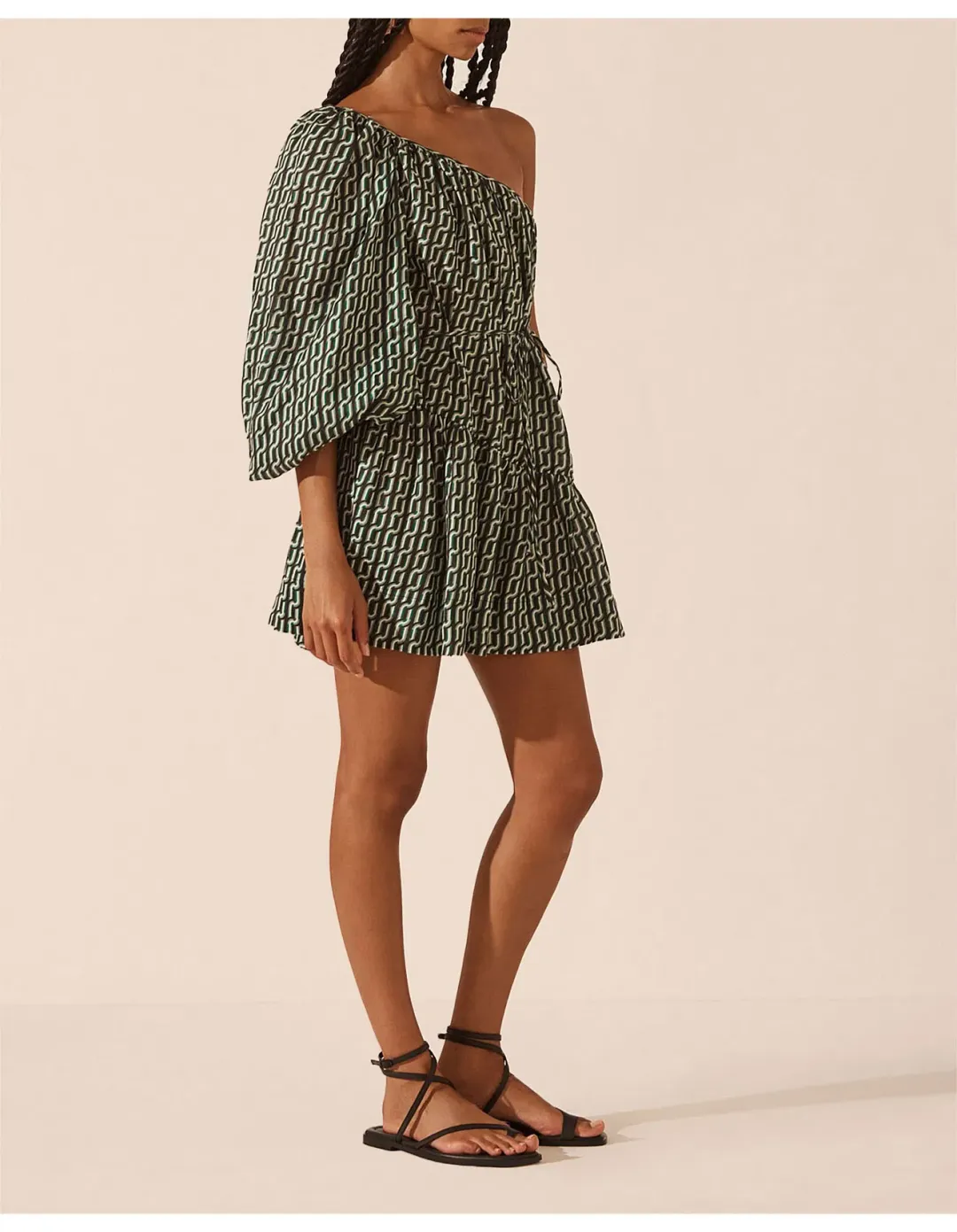 Shona Joy Ida Long Sleeve One Shoulder Tiered Mini Dress Print Size 6 for rent on The Volte - main image