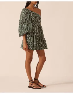 Shona Joy Ida Long Sleeve One Shoulder Tiered Mini Dress Print Size 6 for rent on The Volte - image 2