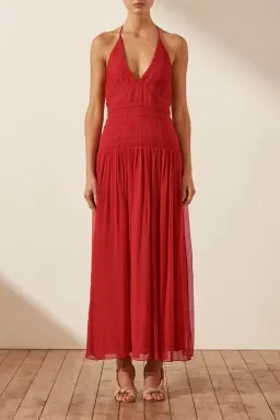 Shona Joy Marquis Halter Tie Midi Dress Roma Red Size 6 for rent on The Volte - image 1