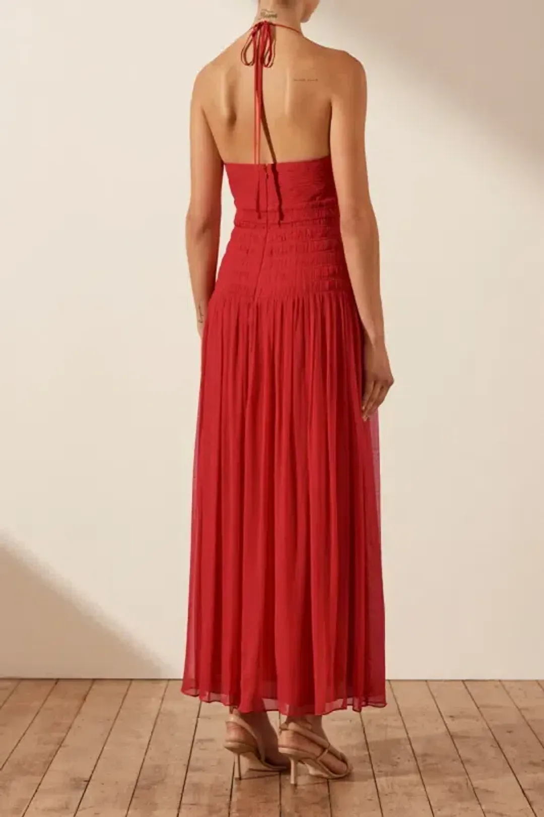 Shona Joy Marquis Halter Tie Midi Dress Roma Red Size 6 for rent on The Volte - main image