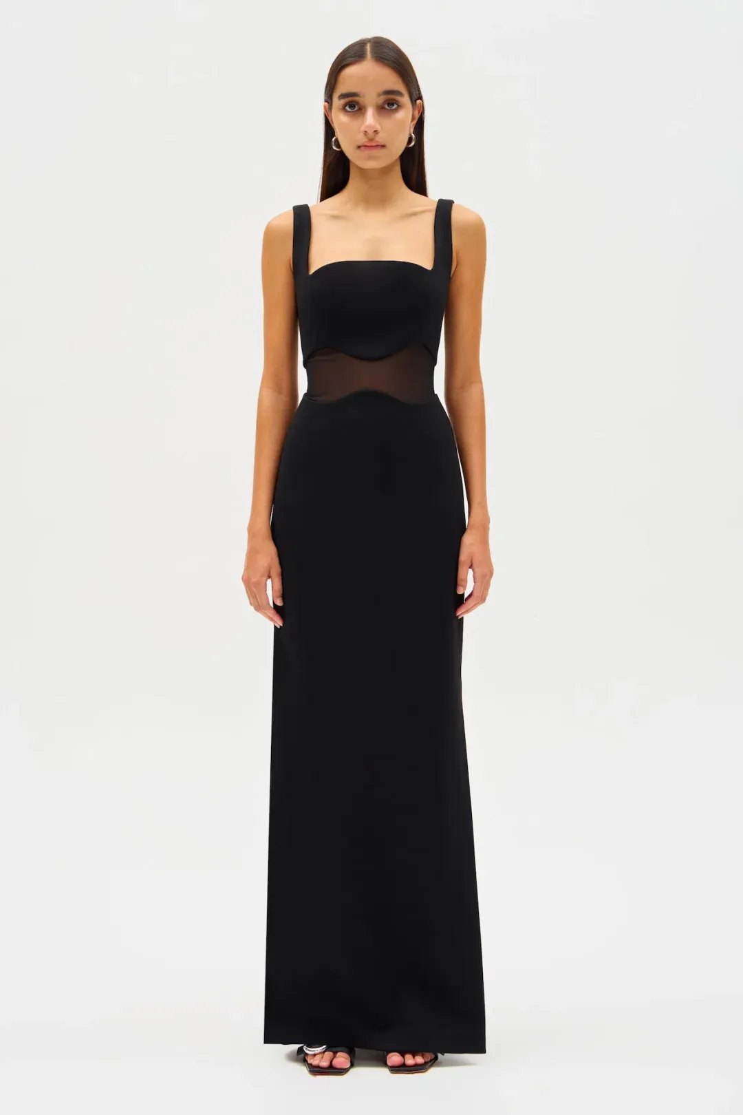 Misha Damita Crepe & Mesh Maxi Dress Black Size 10/M for rent on The Volte - main image