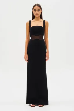 Misha Damita Crepe & Mesh Maxi Dress Black Size 10/M for rent on The Volte - image 1