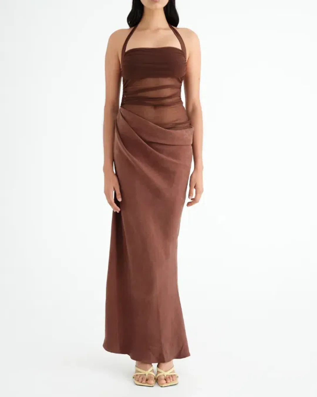BENNI Gina Maxi Dress Brown Size 6 for rent on The Volte - main image