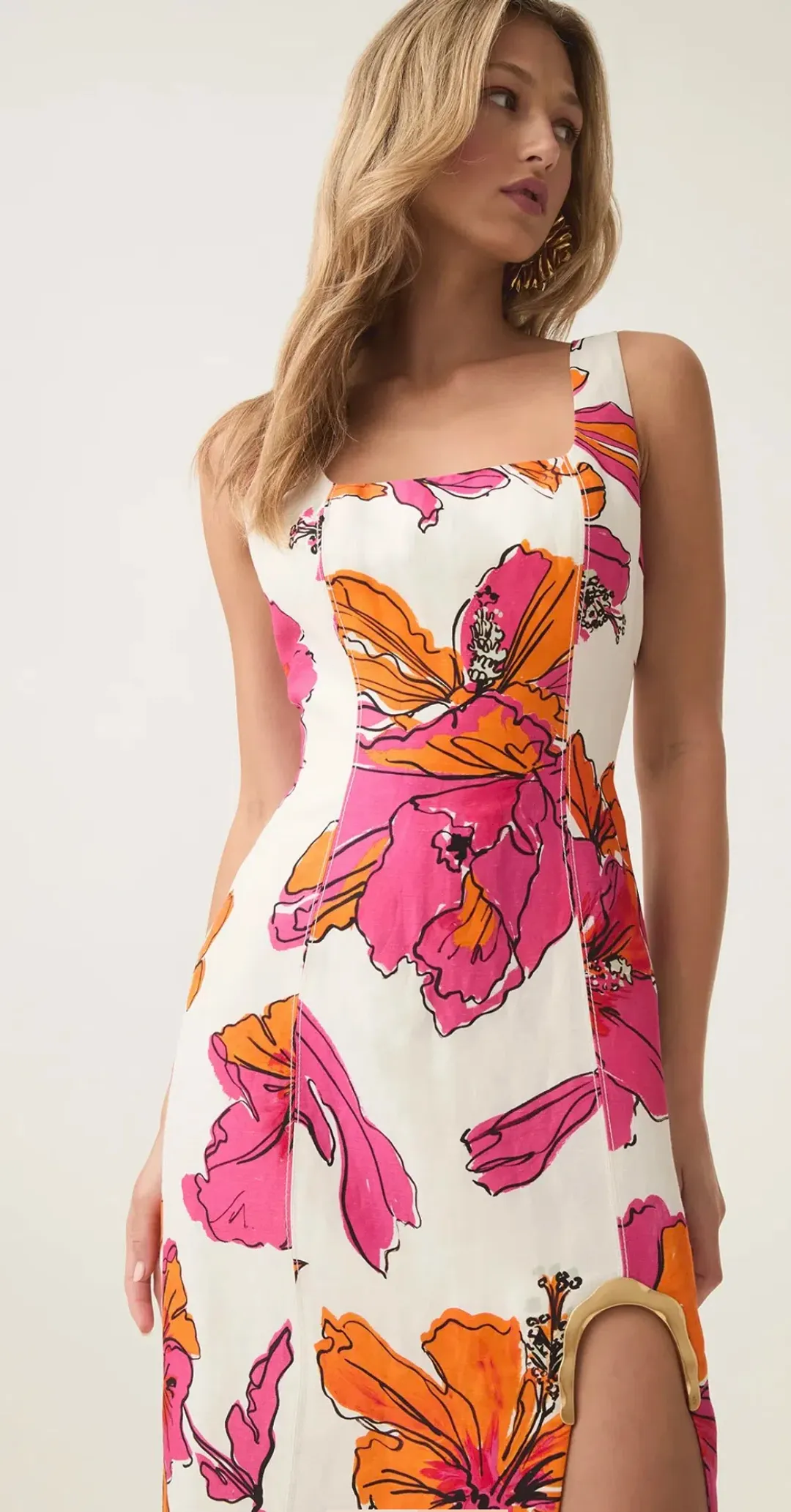 Aje Flourish Midi Dress Vivid Hibiscus Size 6 for rent on The Volte - main image