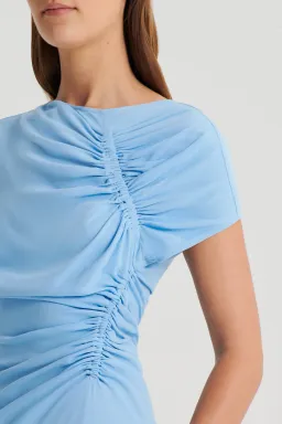 Scanlan Theodore Gathered Drape Midi Dress in Sky Blue Size 8 for rent on The Volte - image 2