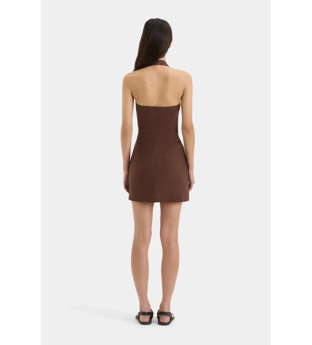 Sir The Label Noemi Halter Mini Dress in Chocolate Size 0P / 6PETITE for rent on The Volte - main image