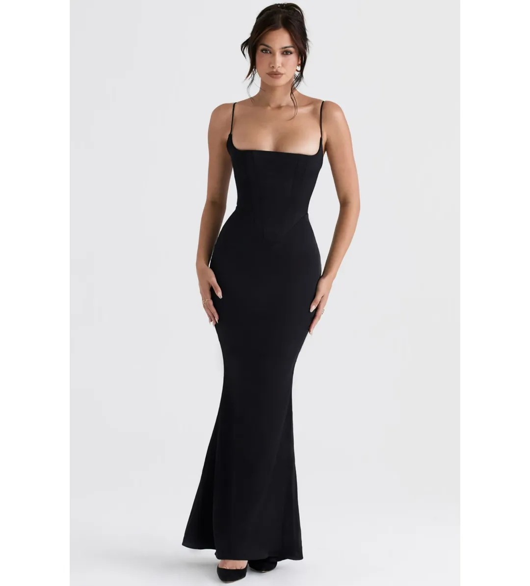 House of CB Olivette Satin Corset Maxi Dress Black Size AU 10 for rent on The Volte - main image