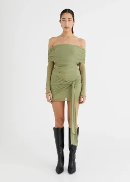 Benni Yasmin Off Shoulder Mini Dress Pistachio Size AU 8 for rent on The Volte - image 1