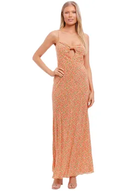 Bec & Bridge Rosie Silk Cut Out Tie Front Midi Dress Orange Floral Size 8 for rent on The Volte - image 2