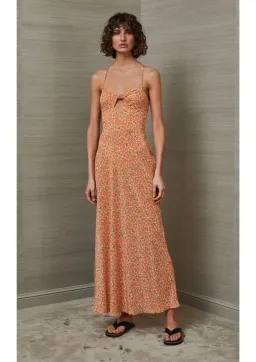 Bec & Bridge Rosie Silk Cut Out Tie Front Midi Dress Orange Floral Size 8 for rent on The Volte - image 1