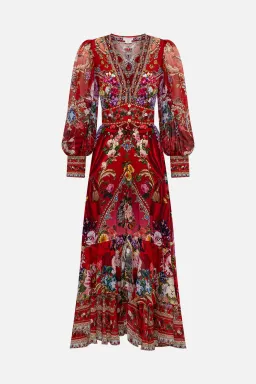 Camilla Red Long Button Front Dress ‘Rites of Roses’ Size S / AU 10 for rent on The Volte - image 3