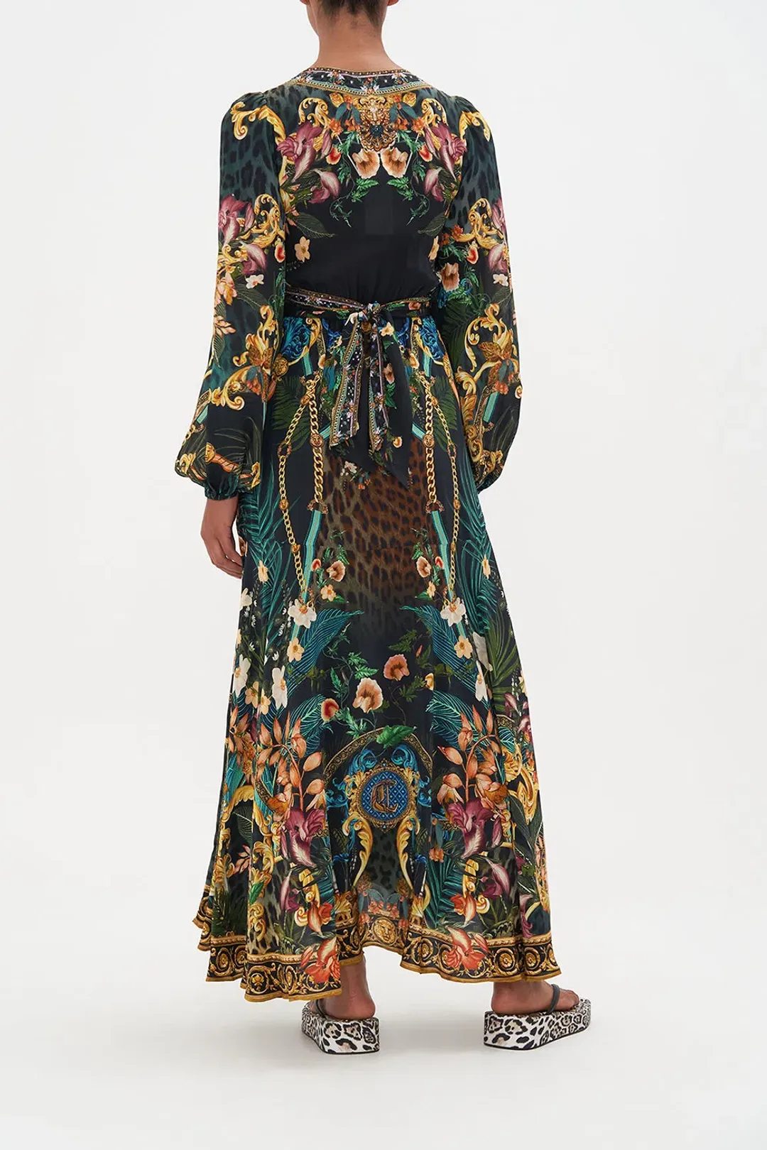Camilla Fearless Felis Wrap Tie Dress with Blouson Sleeve Print Size M / AU 12  for rent on The Volte - main image