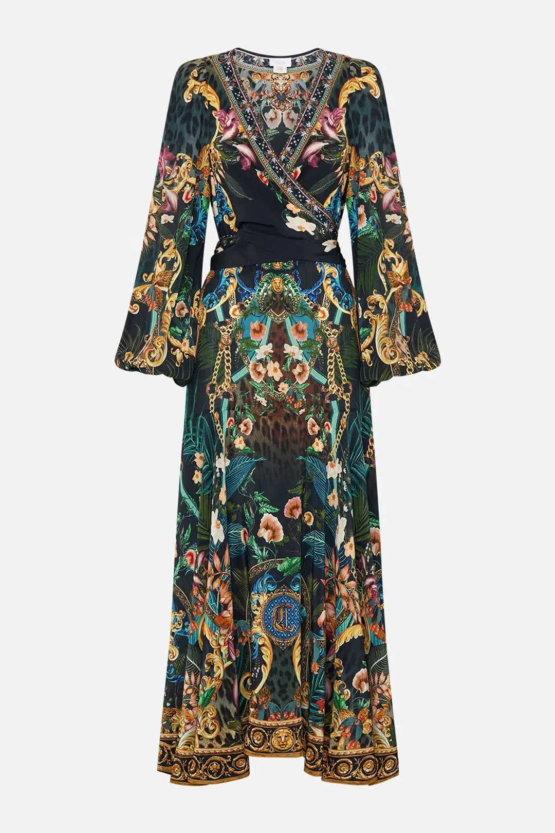 Camilla Fearless Felis Wrap Tie Dress with Blouson Sleeve Print Size M / AU 12  for rent on The Volte - main image