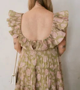 Zimmermann Lovestruck Pleated Gown Olive and Pink Rose Size 2 / AU 8-10 for rent on The Volte - image 4