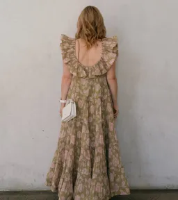 Zimmermann Lovestruck Pleated Gown Olive and Pink Rose Size 2 / AU 8-10 for rent on The Volte - image 7