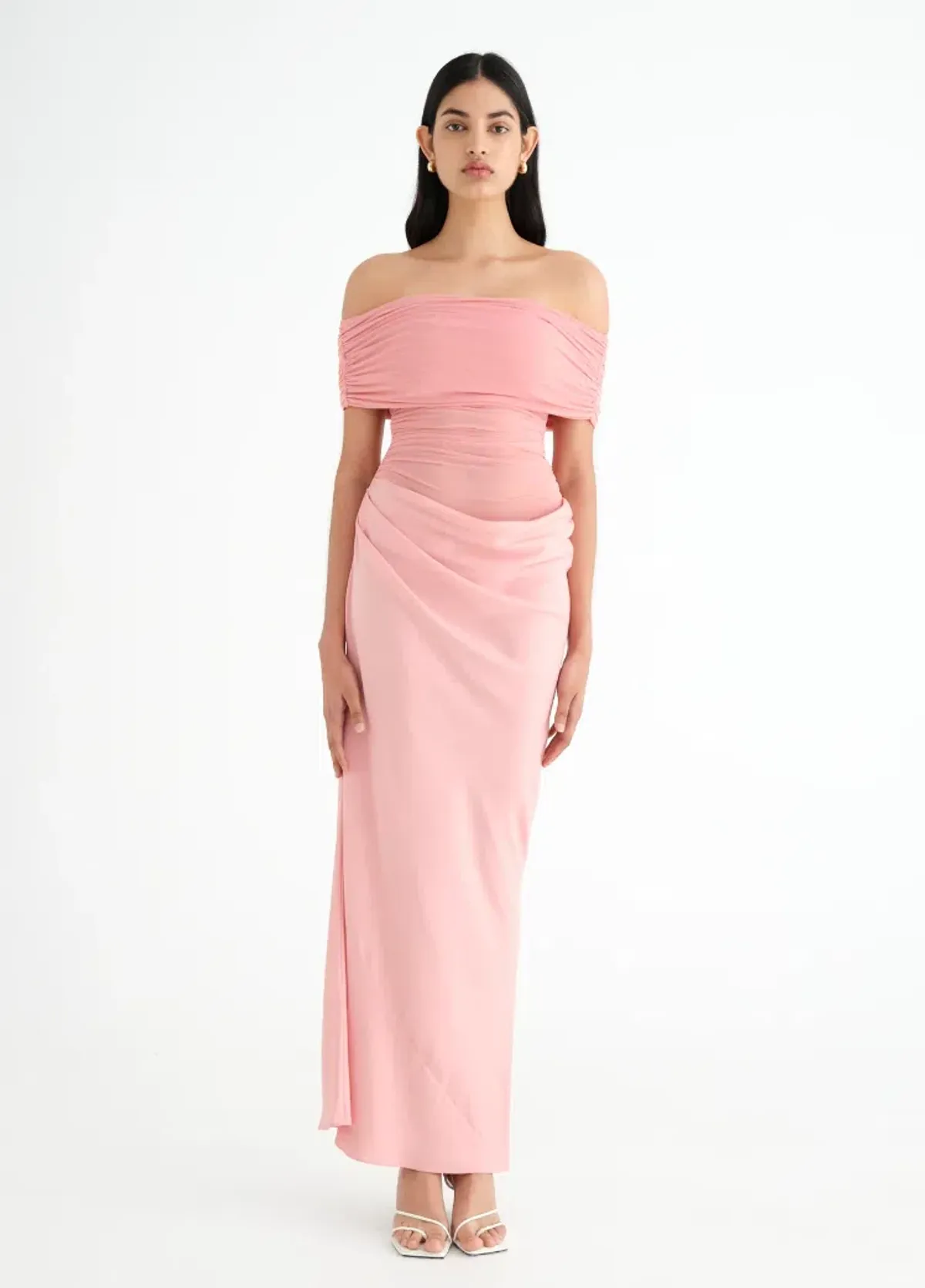 BENNI Nico Off Shoulder Maxi Dress Pink Size 6 for rent on The Volte - main image