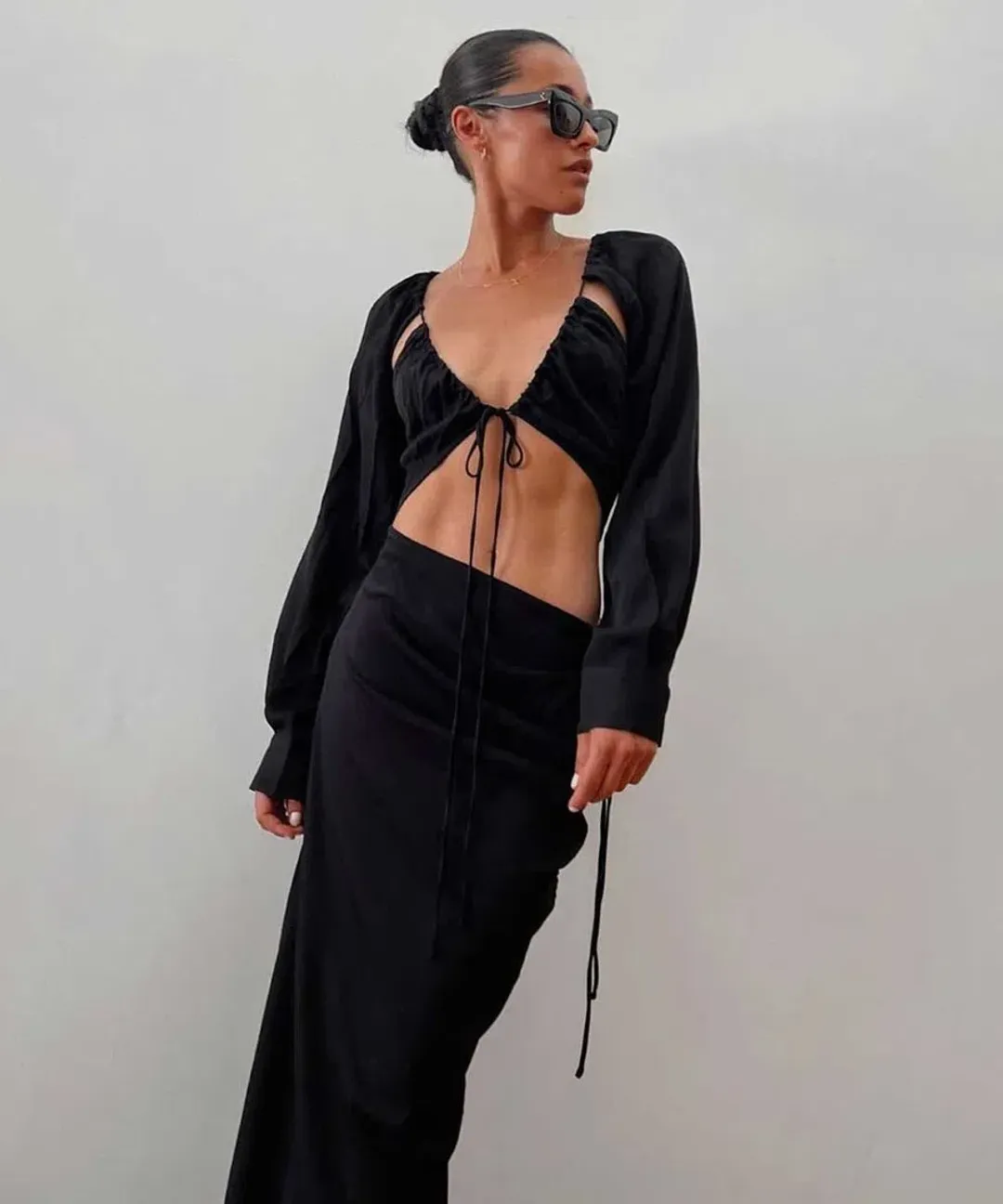 Christopher Esber Ruched Tie Sleeve Dress Black AU 8/US 4 for rent on The Volte - main image