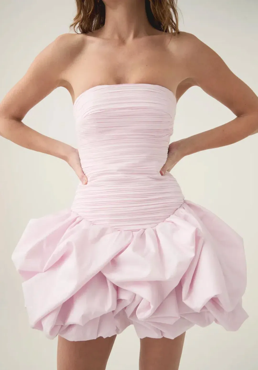 Aje Violette Bubble Hem Mini Dress Baby Pink Size 8 for rent on The Volte - main image