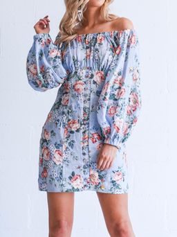 Zimmermann Bowie Off Shoulder Mini Dress Lilac Floral Print Size 8 for rent on The Volte - image 2