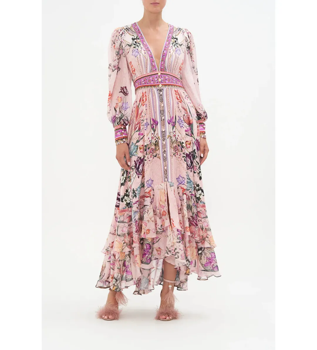 Camilla Long Button Front Dress Mad As A Snake Pink Size S / AU 10 for rent on The Volte - main image