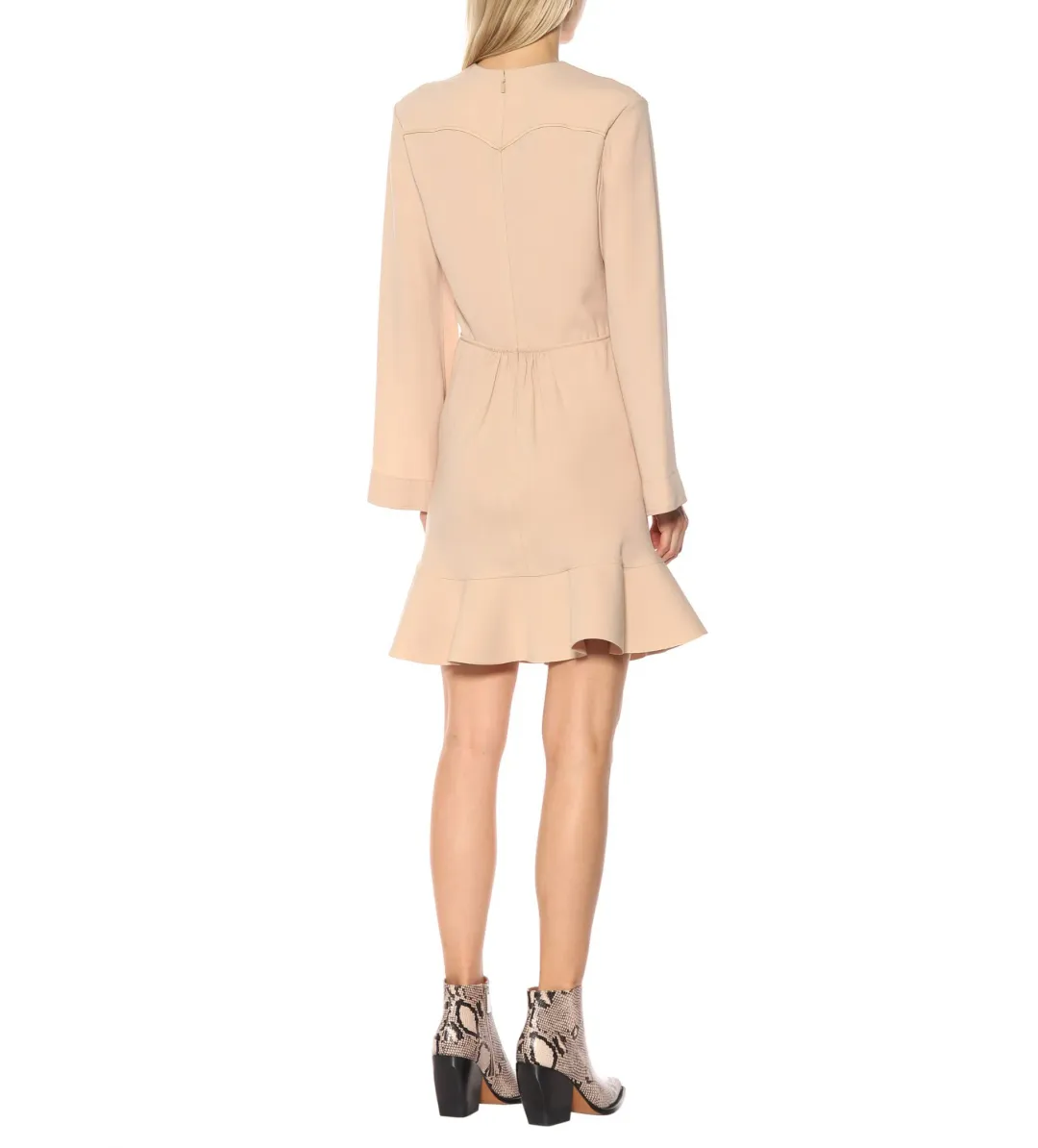 Chloe Crêpe Mini Dress in Beige Size AU 8 for rent on The Volte - main image