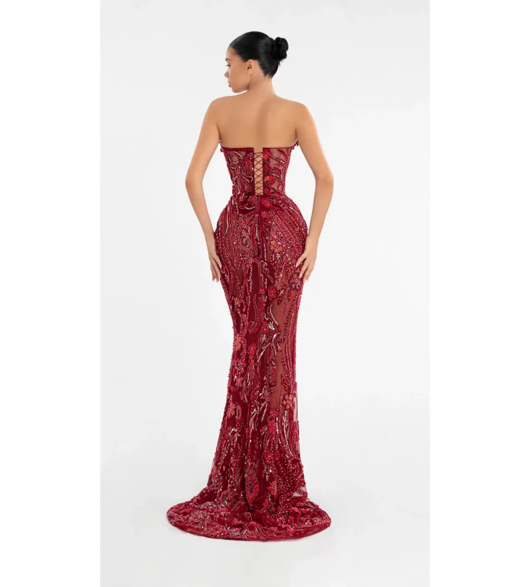 Albina Dyla Long Dress With Flower Embellishment Red Size AU 6 for rent on The Volte - main image