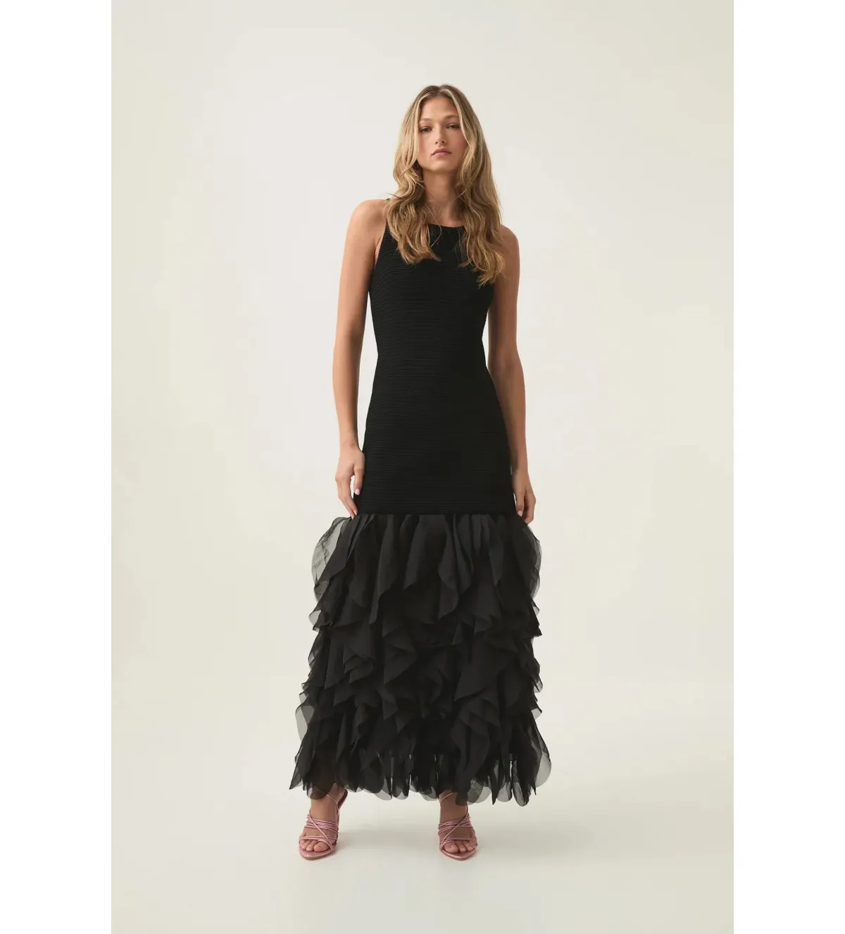Aje Elations Knit Maxi Dress Black Size AU 8   for rent on The Volte - main image