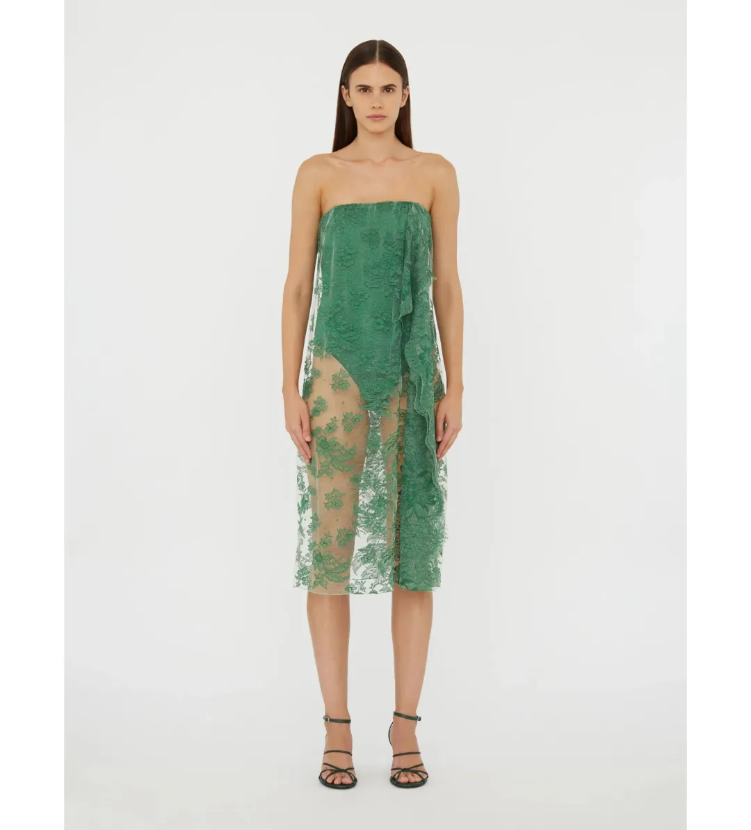 Christopher Esber Floating Lace Strapless Dress Evergreen Size AU 8 for rent on The Volte - main image