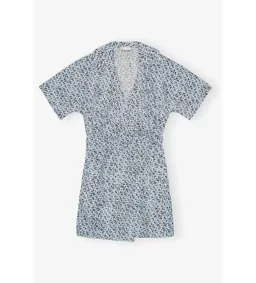 Ganni Blue Floral Printed Cotton Wrap Mini Dress in Glacier Lake Size AU 10  for rent on The Volte - image 5