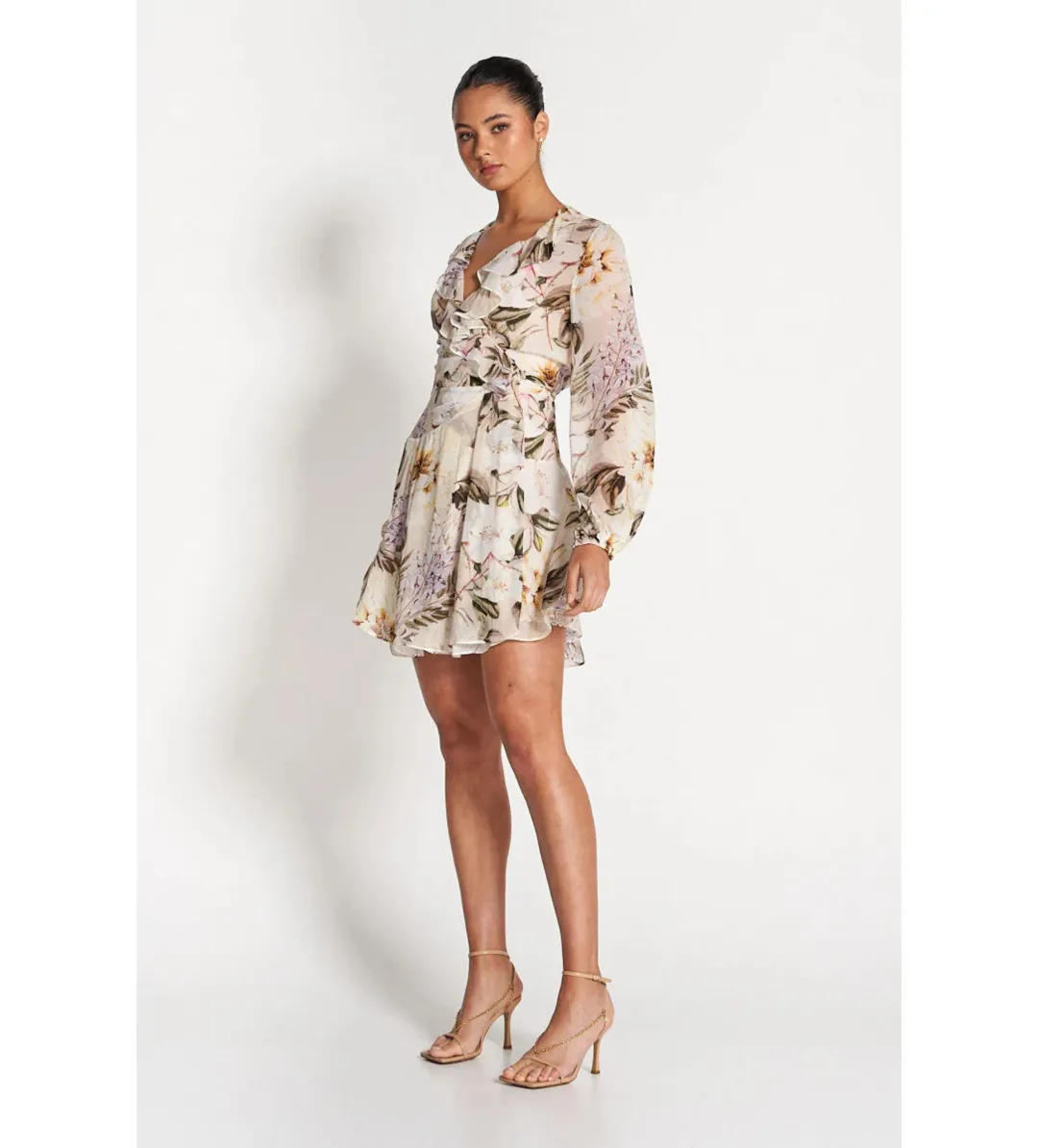 Sofia The Label Arabella Wrap Frill Dress Flora Print Size AU 8 for rent on The Volte - main image