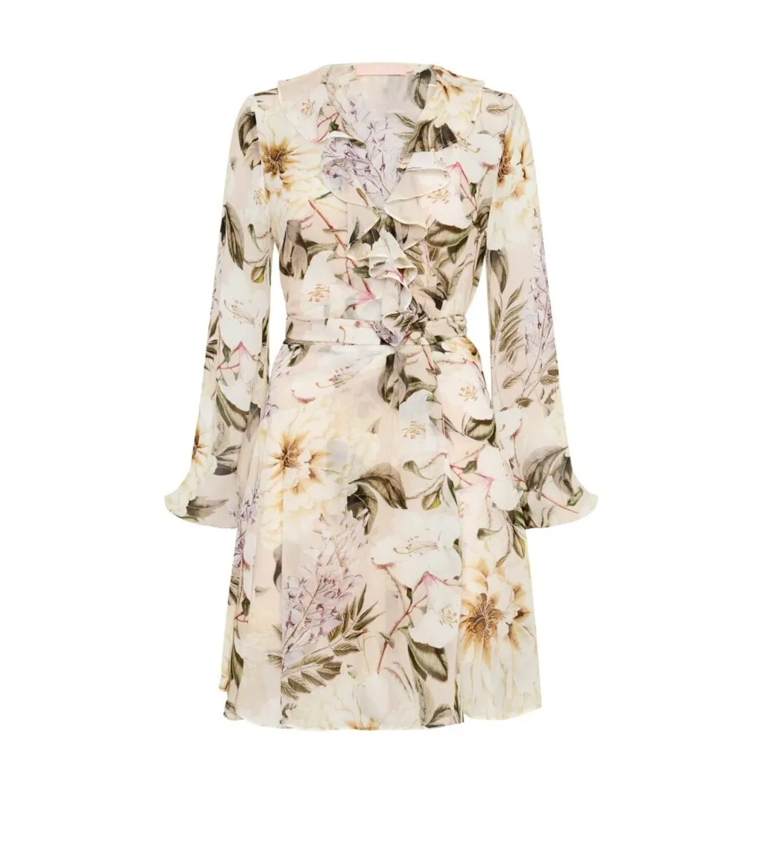 Sofia The Label Arabella Wrap Frill Dress Flora Print Size AU 8 for rent on The Volte - main image