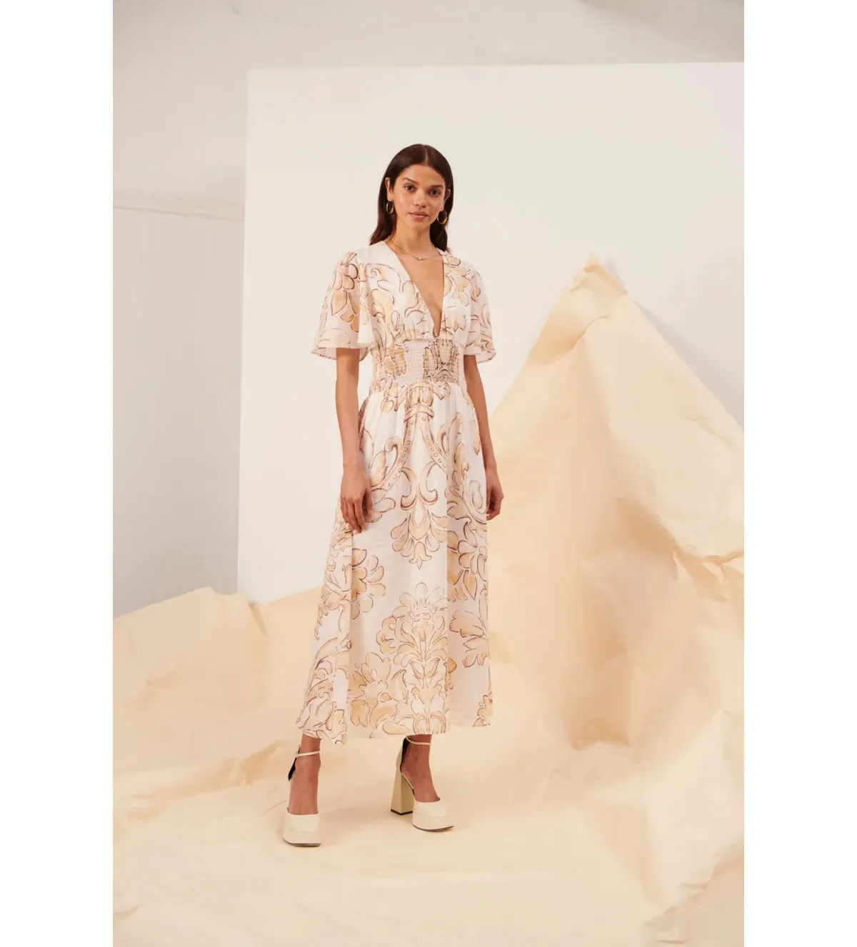 Kate Ford Arcadia Ruched Front Dress in Daphne Size 0 / AU 6 for rent on The Volte - main image