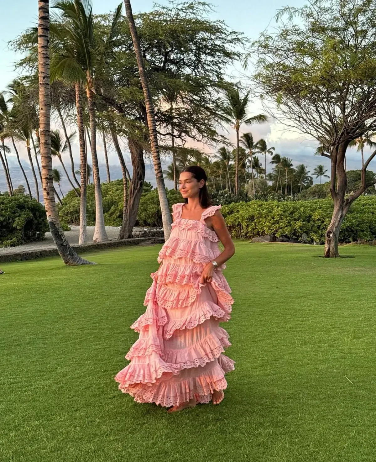 Innika Choo Schiffli Scallop Frill Maxi Dress Pink One Size for rent on The Volte - main image