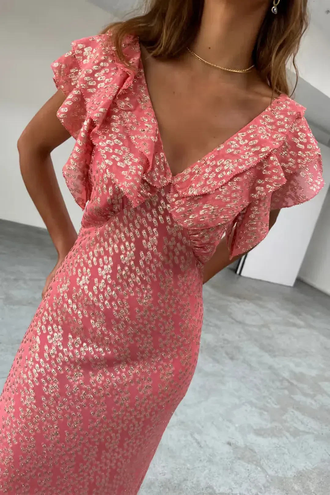 Never Fully Dressed Tilda Dress Pink Jacquard Size 10 for rent on The Volte - main image