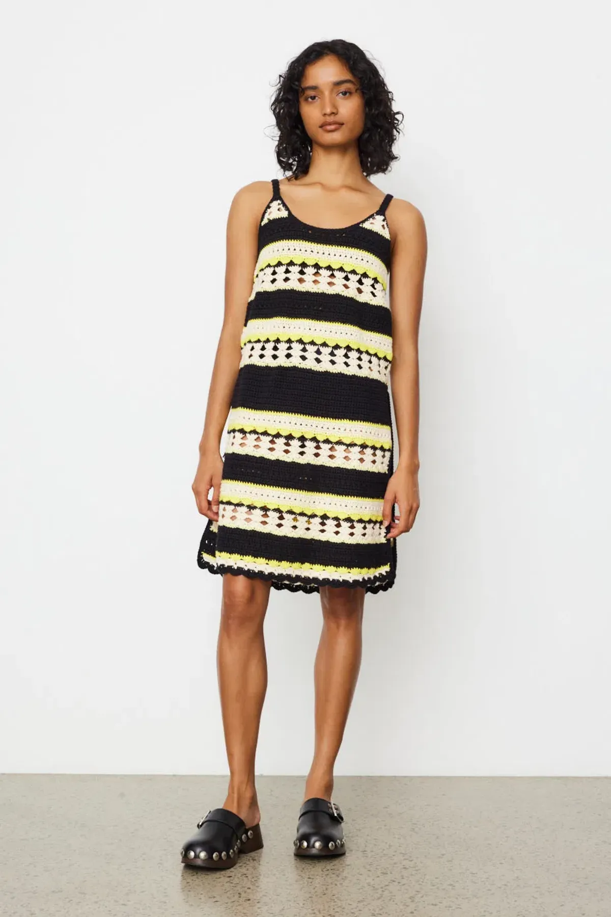 Ganni Striped Crochet Knit Slip Mini Dress Multi Size S / AU 8 for rent on The Volte - main image
