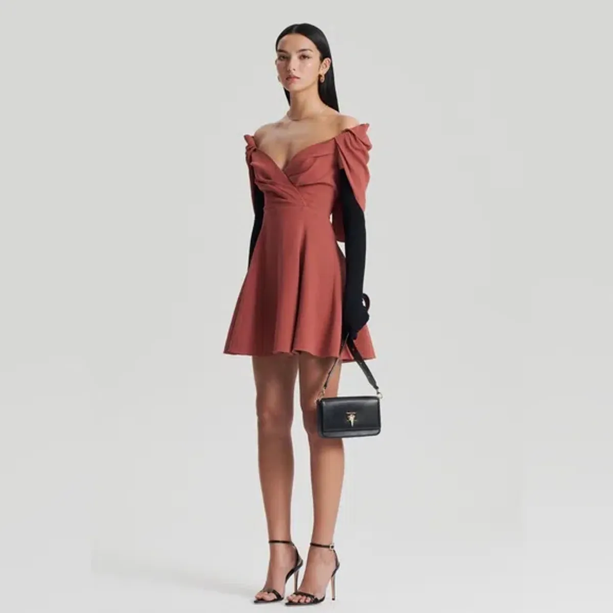 Scanlan Theodore Cape Sleeve Mini Dress Sepia Size 8 for rent on The Volte - main image