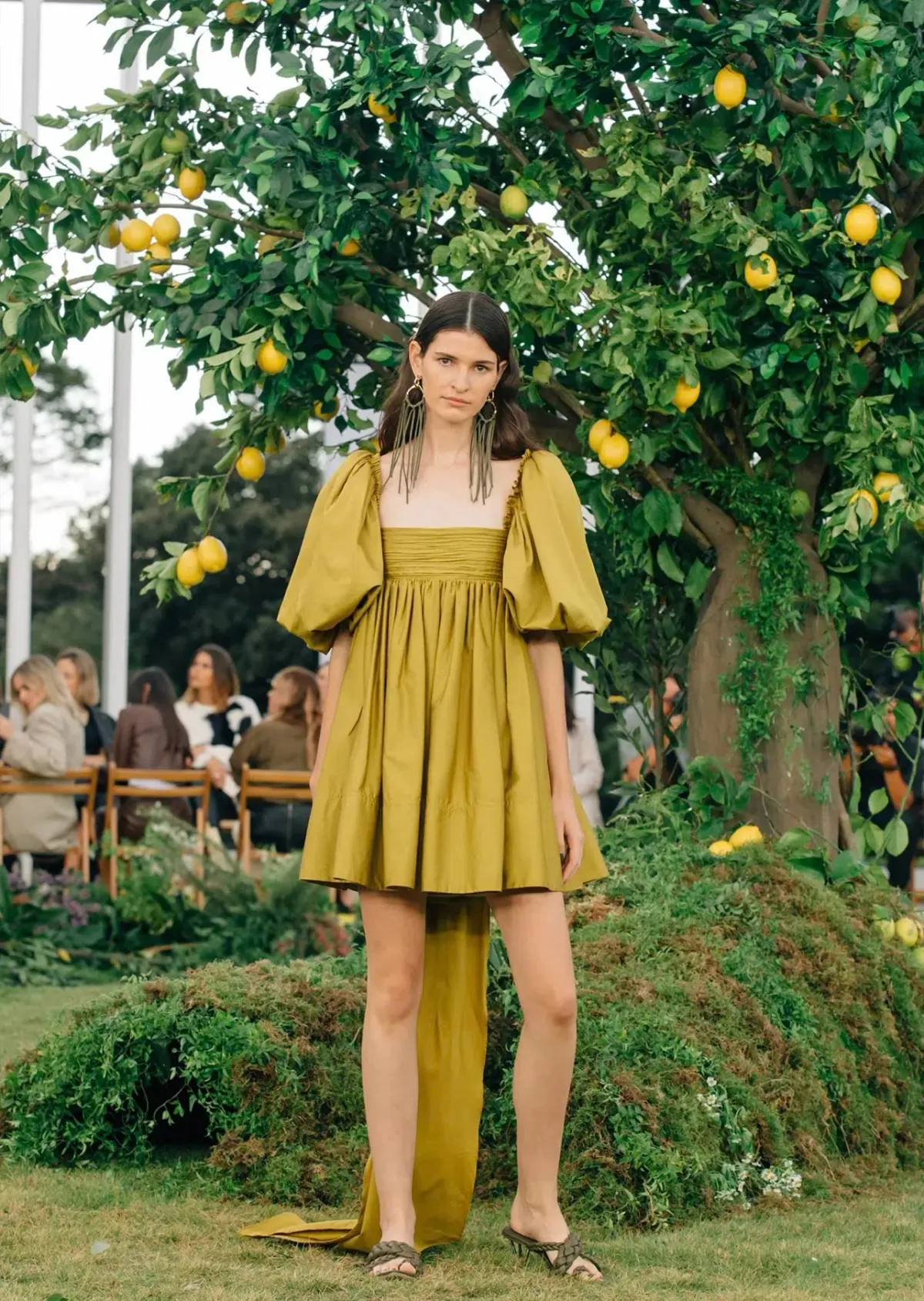 Aje Casabianca Puff Sleeve Mini Dress Olive Green Size 8 for rent on The Volte - main image