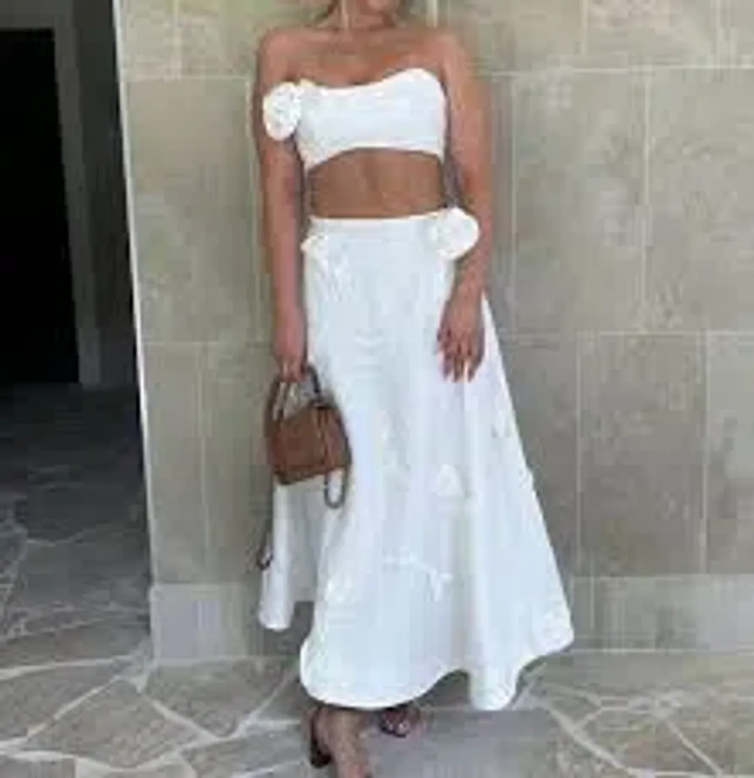 Zimmermann The Matchmaker Rose Bra and Flare Midi Skirt Set Ivory Size 1 / AU 10 for rent on The Volte - main image