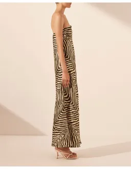 Shona Joy Sana Zebra Silk Strapless Bias Maxi Dress Bone/Chocolate Size 10 for rent on The Volte - image 4