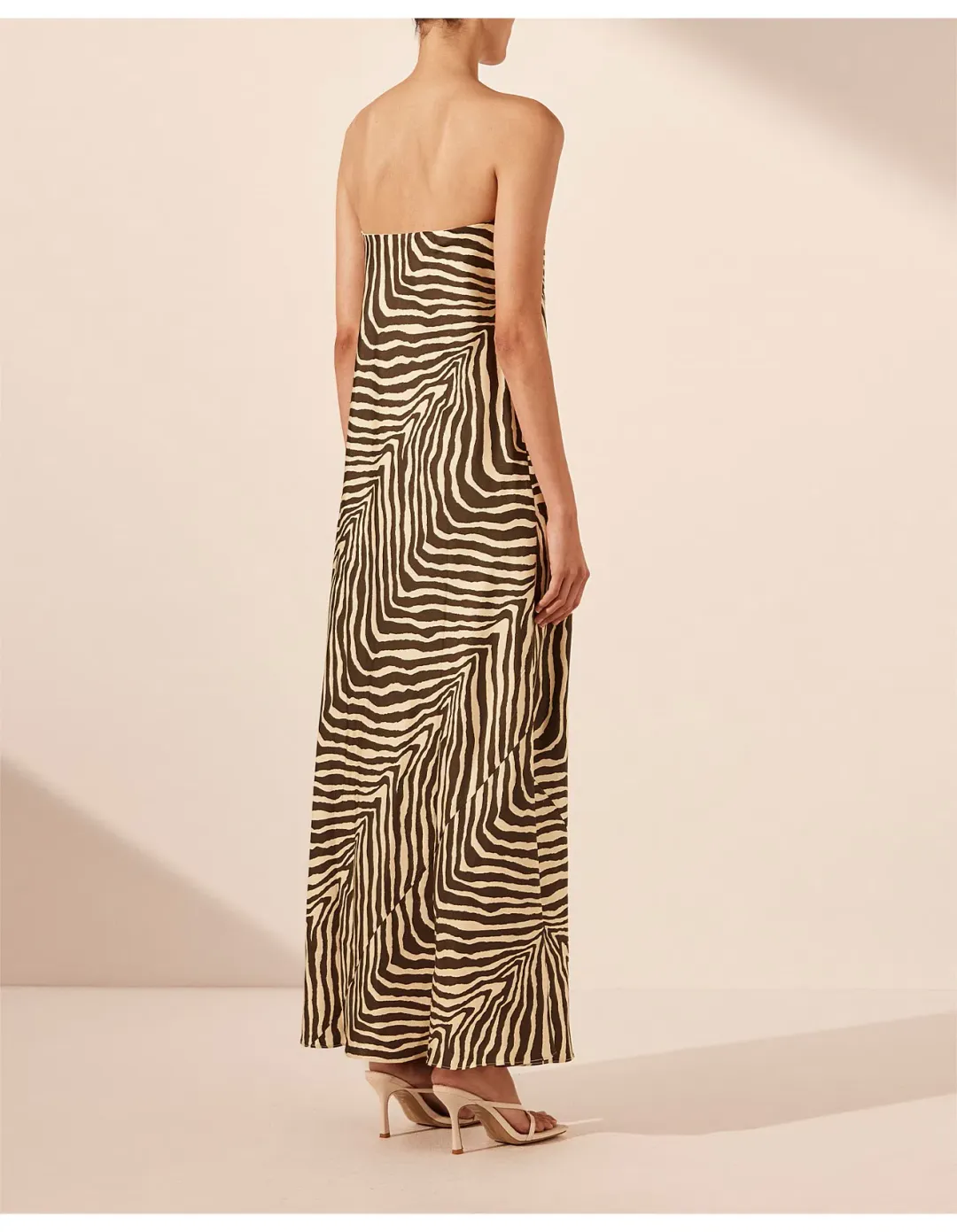 Shona Joy Sana Zebra Silk Strapless Bias Maxi Dress Bone/Chocolate Size 10 for rent on The Volte - main image