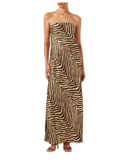 Shona Joy Sana Zebra Silk Strapless Bias Maxi Dress Bone/Chocolate Size 10 for rent on The Volte - image 5