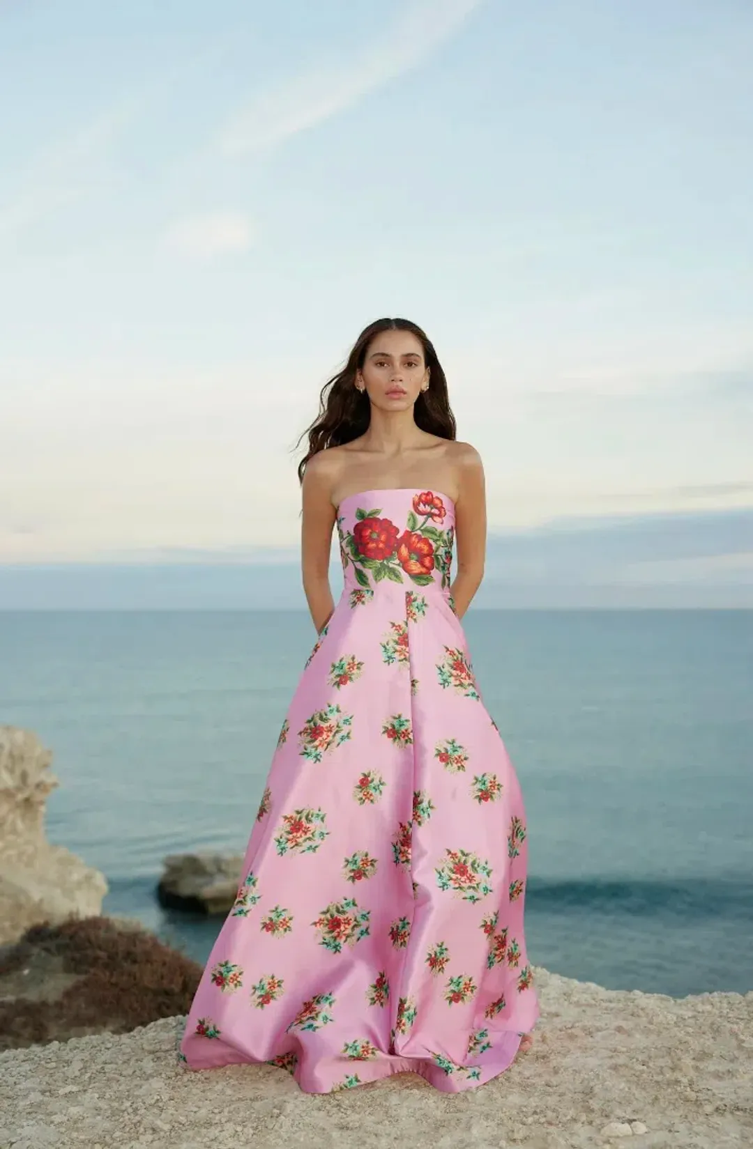 Aston Studio Audrey Dress in Salmon Bouquet Size 10  for rent on The Volte - main image