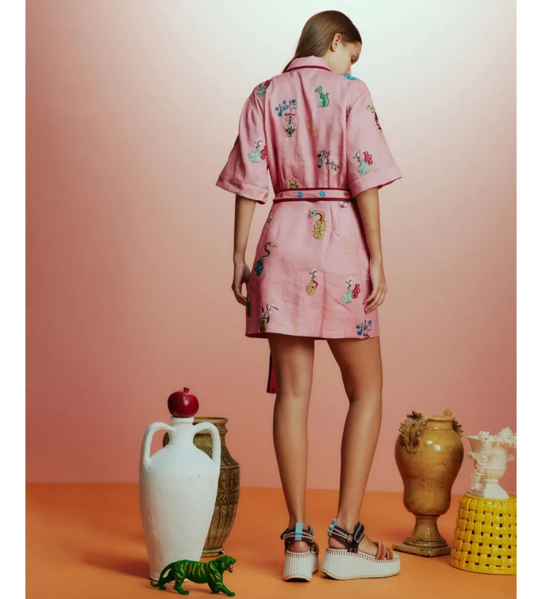 Alemais Timmy Embroidered Mini Dress Pink Size AU 10 for rent on The Volte - main image