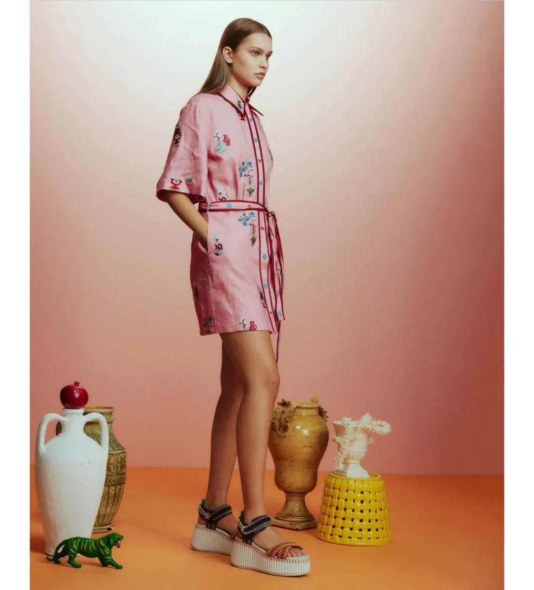 Alemais Timmy Embroidered Mini Dress Pink Size AU 10 for rent on The Volte - main image