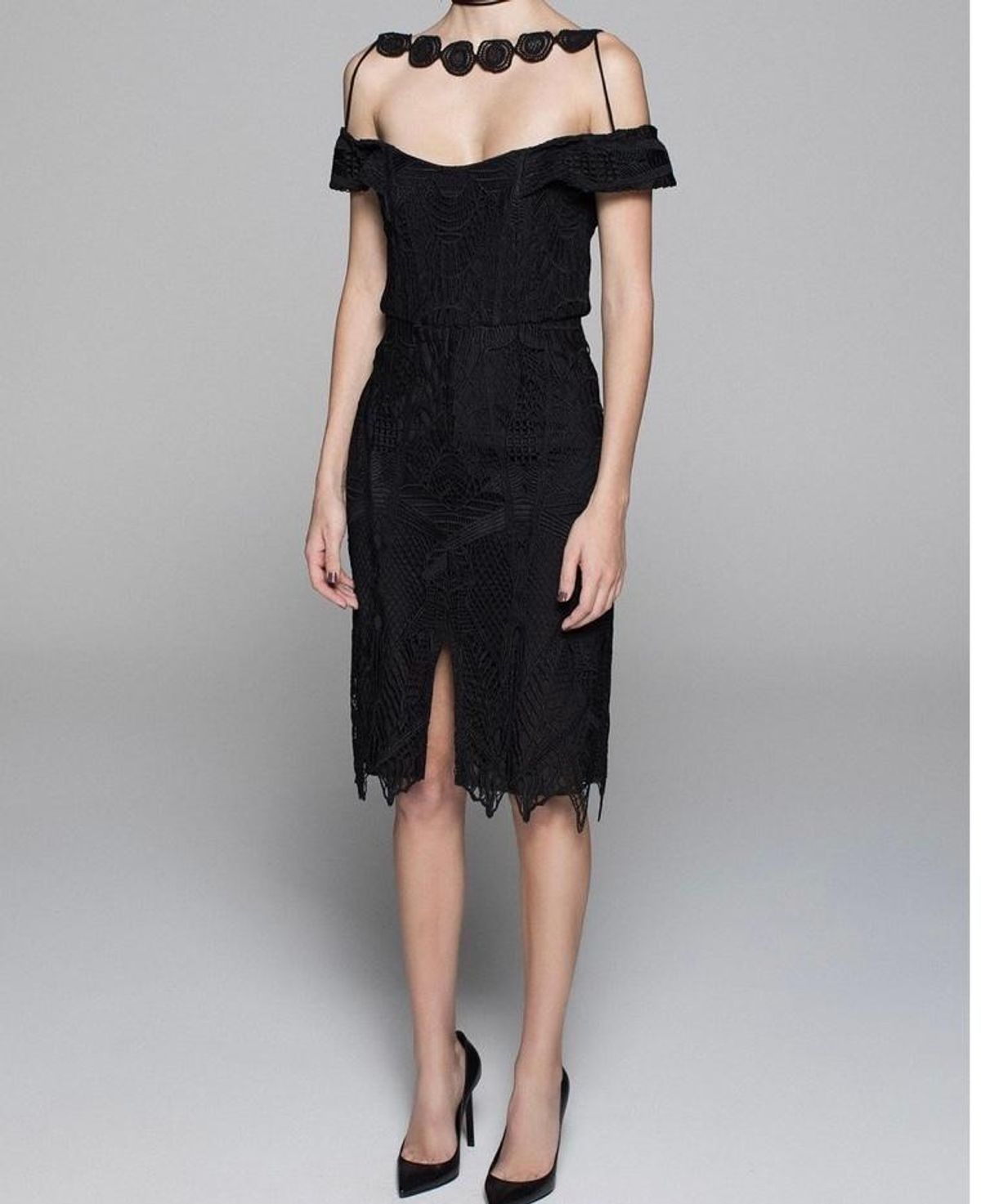 White Suede Pretty woman lace dress size 8 for rent on The Volte - main image