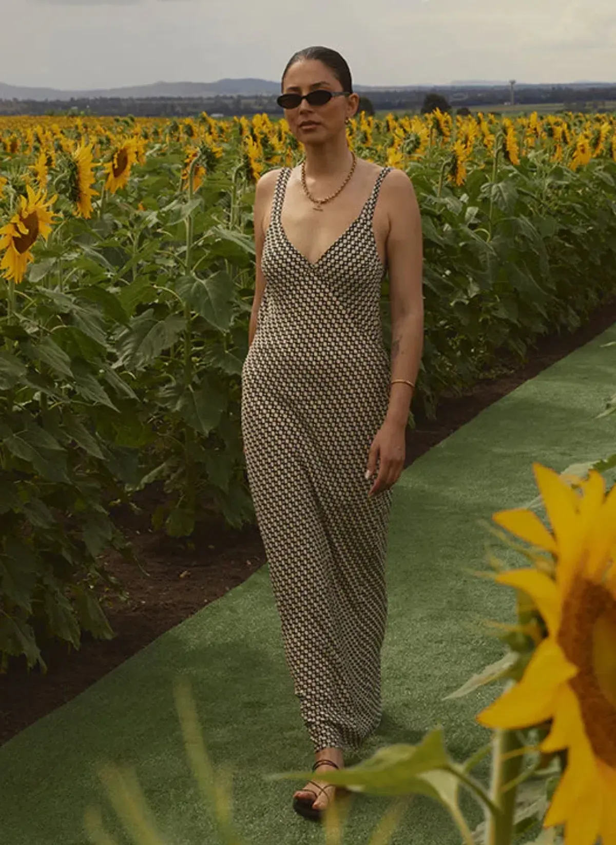 Dissh Marlow Beige Geo Midi Slip Dress for rent on The Volte - main image