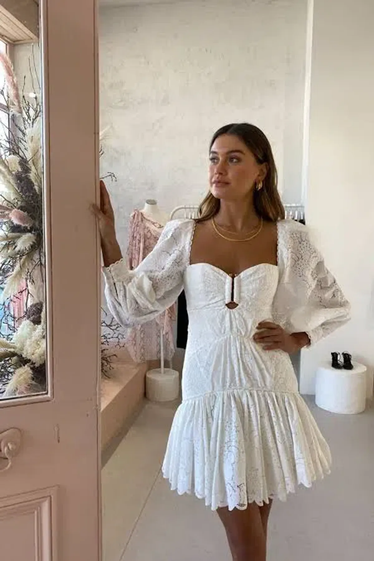 Acler White Mini Dress with Lace Detailing for rent on The Volte - main image